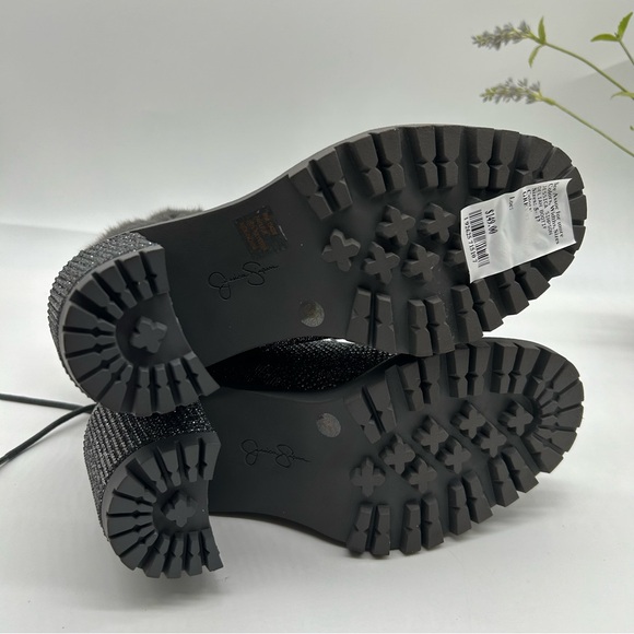 JESSICA SIMPSON Deliah Furry Rhinestone Lace-Up Combat Lug Sole Booties 6.5M NEW - Picture 6 of 8
